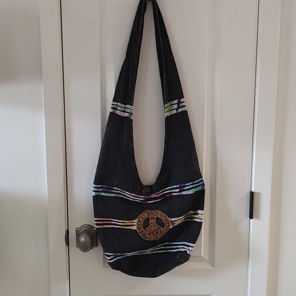 Kathmandu Imports Peace Sign Rainbow/Black Bag Tiedye Used